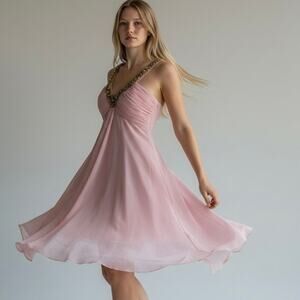 Night Moves Light Pink Event-Ready Dress NWT Gold Jeweled Straps - Womens 4